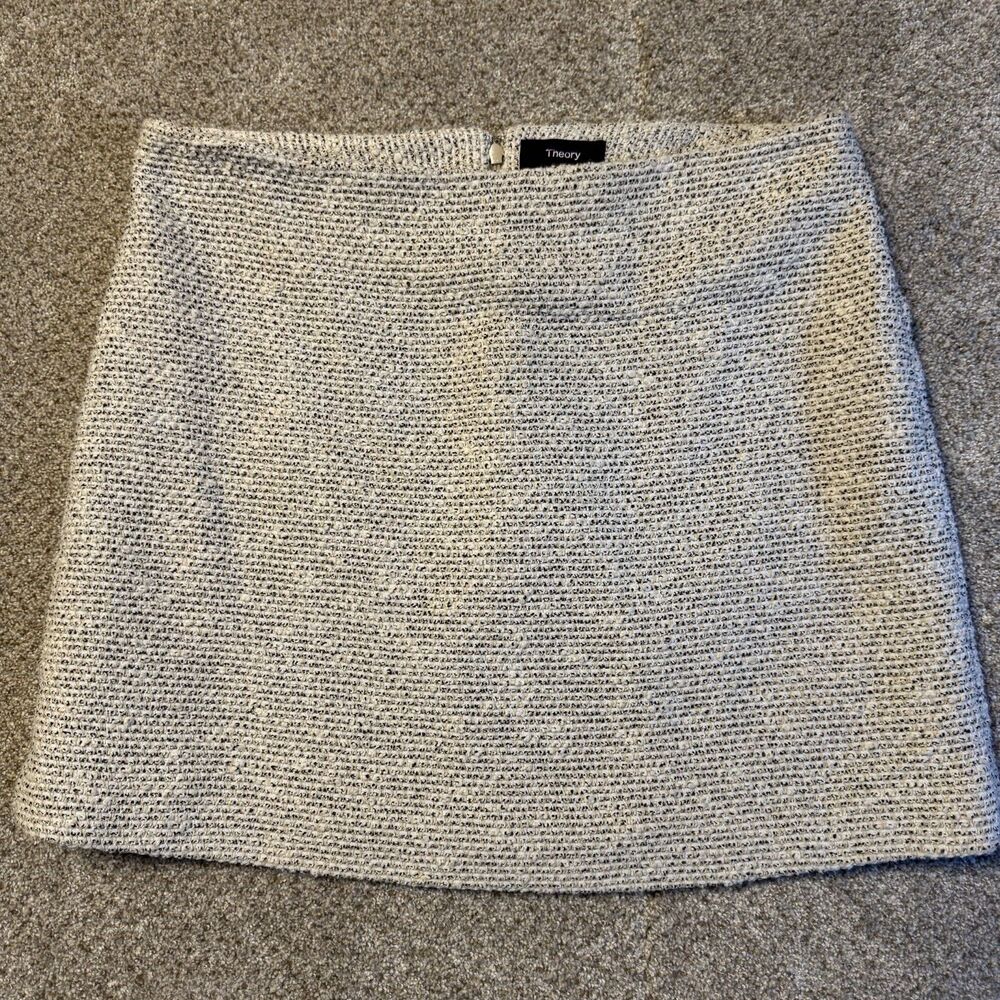 Theory Kerash Boucle Tweed Mini Skirt Size 8 Cream Black Cotton Blend A-Line